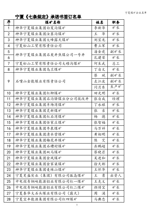 宁夏煤矿企业名单