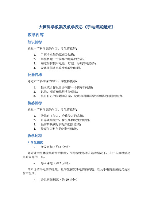 大班科学教案及教学反思《手电筒亮起来》