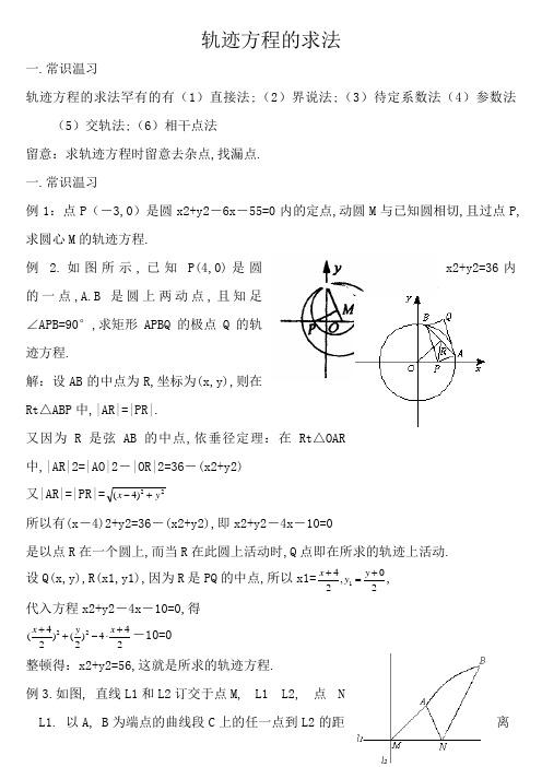 轨迹方程的求法及典型例题(含答案)