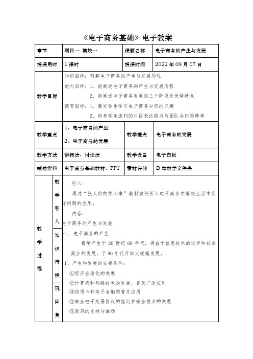 电子商务基础电子商务的产生与发展电子教案