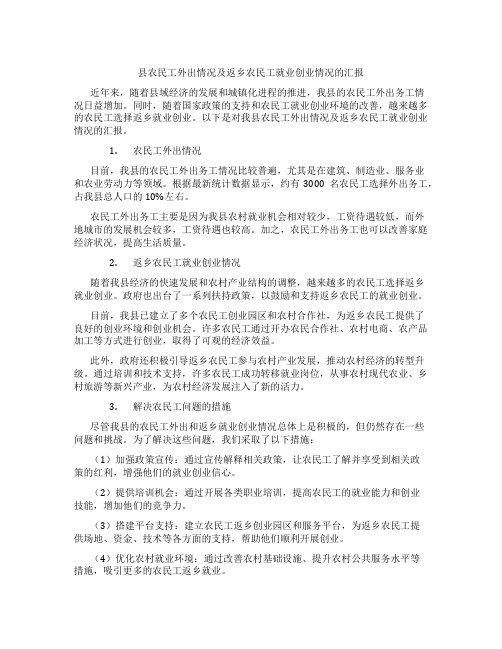 县农民工外出情况及返乡农民工就业创业情况的汇报