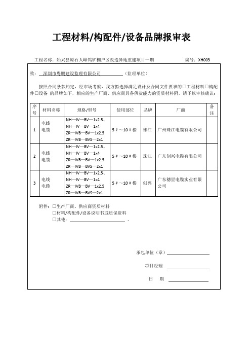 电线材料品牌报审表