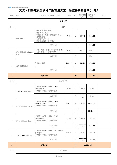 建设派二期大堂、架空层装修工程项目清单 - 副本