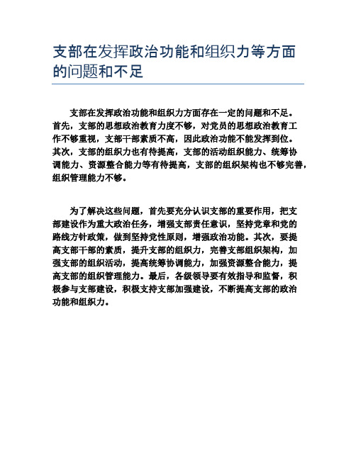 支部在发挥政治功能和组织力等方面的问题和不足