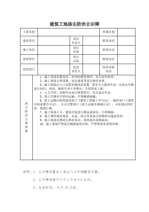 建筑工地扬尘防治公示牌