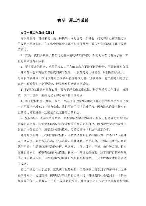 实习一周工作总结