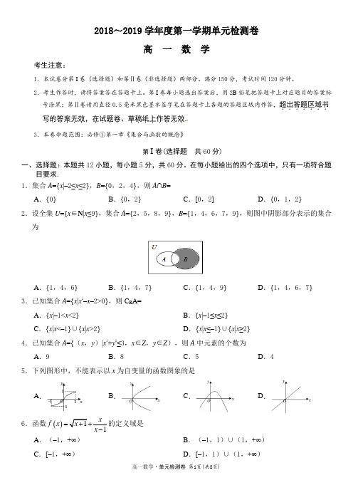 2019~2020学年度高一第一学期单元检测卷《集合与函数的概念》(含答案)