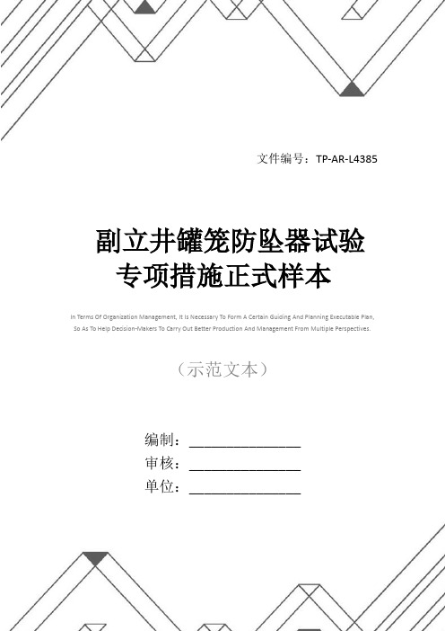 副立井罐笼防坠器试验专项措施正式样本