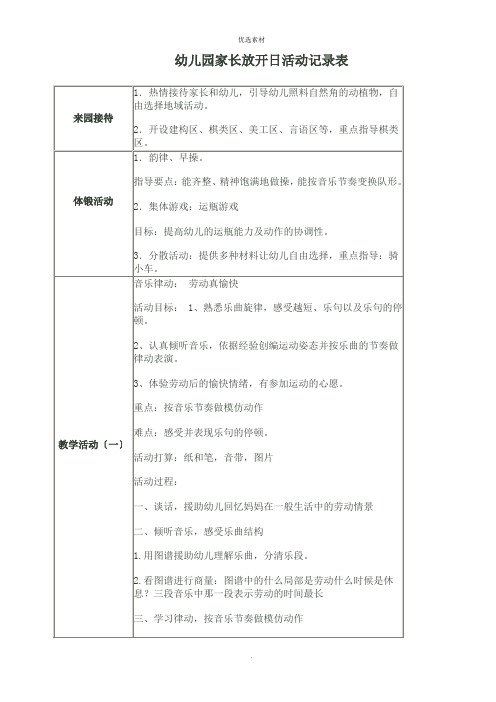 幼儿园家长开放日活动记录