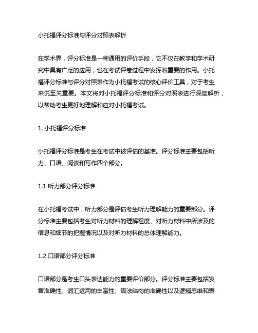 小托福评分标准与评分对照表解析