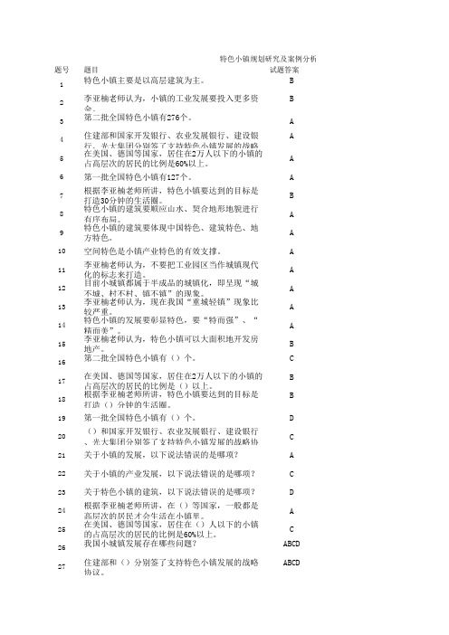 特色小镇规划研究及案例分析(试卷答案)