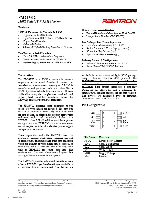 FM24V02-GTR;FM24V02-G;中文规格书,Datasheet资料