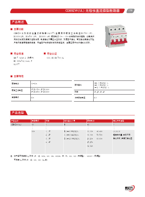 德力西电气 CDB9ZW(UL)无极性直流微型断路器产品单册样本2023年第1版 产品说明书