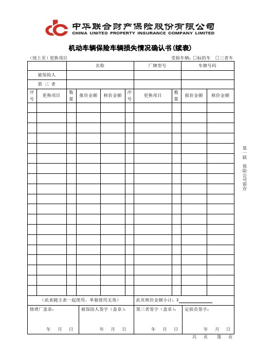 B-4-3机动车辆保险车辆损失情况确认书续表(保险公司留存)