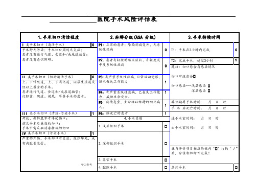 手术风险评估表