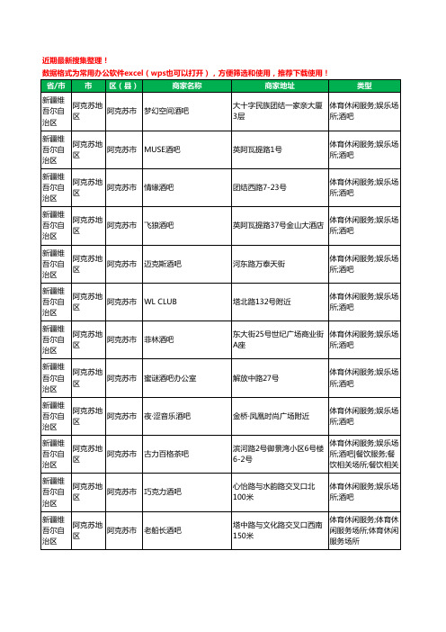 2020新版新疆维吾尔自治区阿克苏地区酒吧工商企业公司商家名录名单黄页联系方式电话大全43家