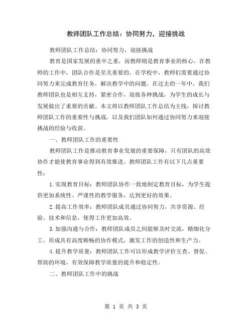 教师团队工作总结：协同努力,迎接挑战