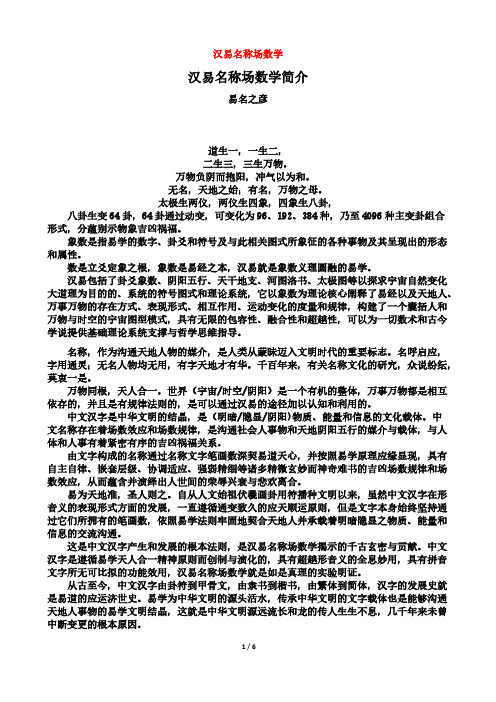 [VIP专享]汉易名称场数学--汉易名称场数学简介