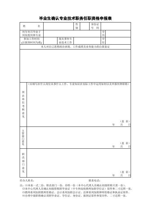 厦门初级职称(助理工程师)评定表格空白