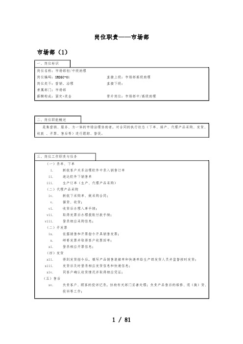 电力设备有限公司岗位职责汇编