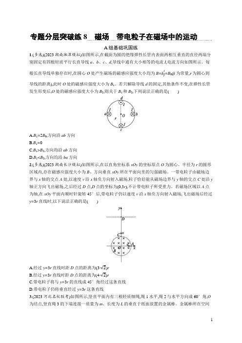 2024年高考物理二轮复习专题分层突破训练8磁场、带电粒子在磁场中的运动