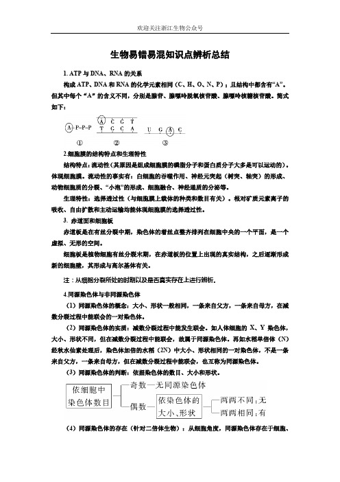 高中生物易错易混知识点辨析总结