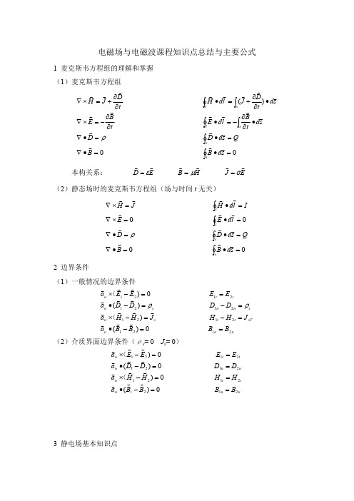 电磁场与电磁波课程知识点总结和公式