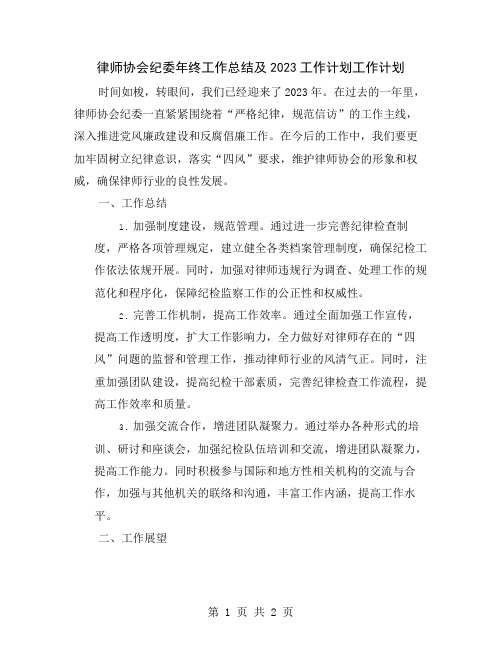 律师协会纪委年终工作总结及2023工作计划