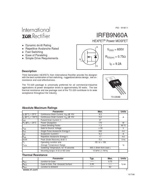 IRFB9N60中文资料