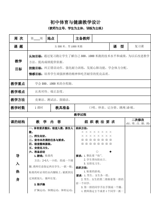 女800米、男1000米跑-八年级全一册体育与健康教学设计