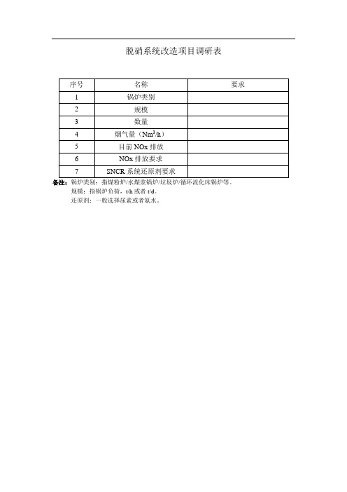 脱硝系统调研表及提资清单