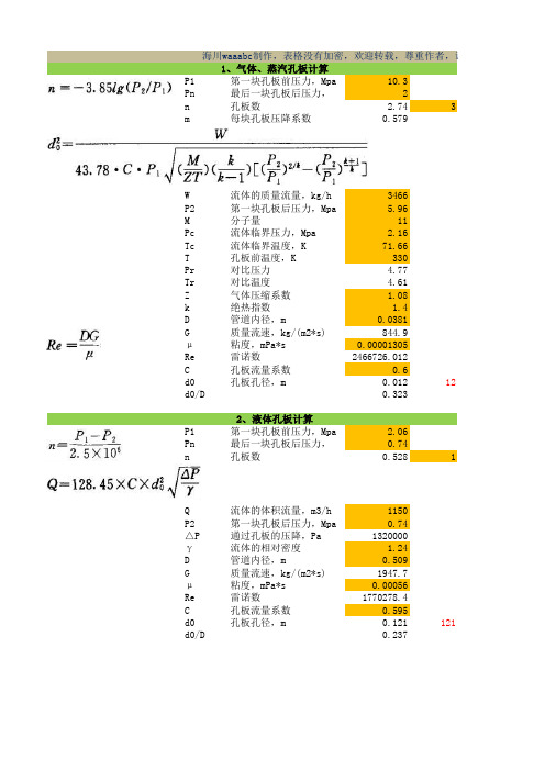 孔板计算表