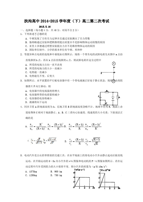 河南省扶沟县高级中学2014-2015学年高二5月月考物理试卷