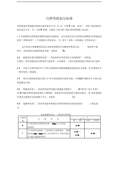 污秽等级划分标准