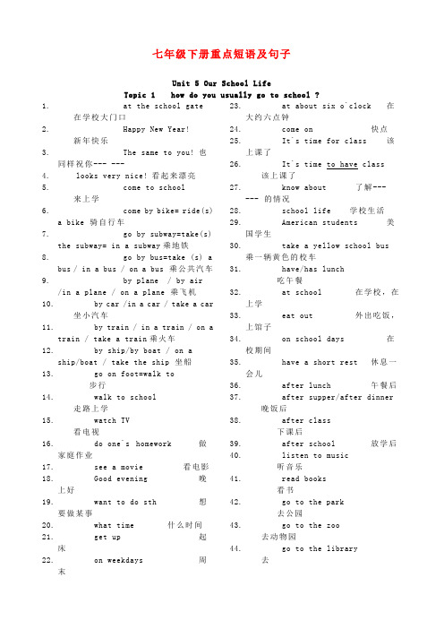 七下英语复习重点短语和句子仁爱版Word版