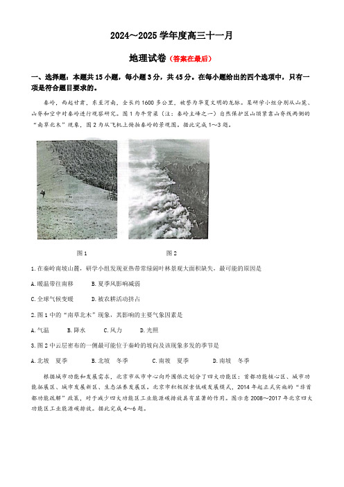 湖北省武汉市江岸区2024-2025学年高三上学期11月调考地理试题含答案