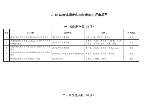 2018年度滨州科学技术奖拟评审项目