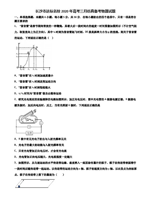 长沙市达标名校2020年高考三月仿真备考物理试题含解析