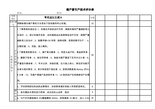 催产素引产技术评分表