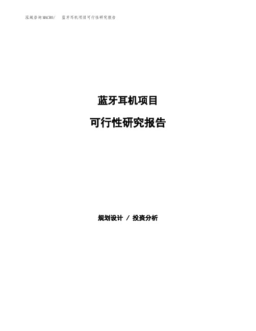 蓝牙耳机项目可行性研究报告发改委立项模板