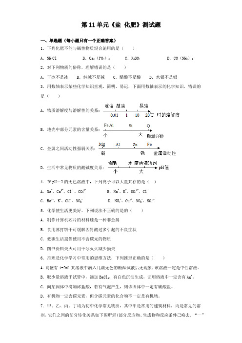 人教版化学九年级下册第11单元《盐 化肥》测试试题(含答案)