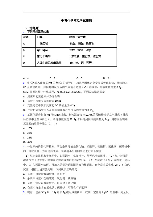 中考化学模拟考试集锦