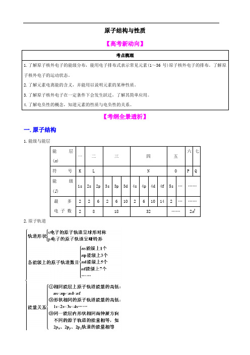 【高中化学】一轮复习学案：原子结构与性质(选修3)