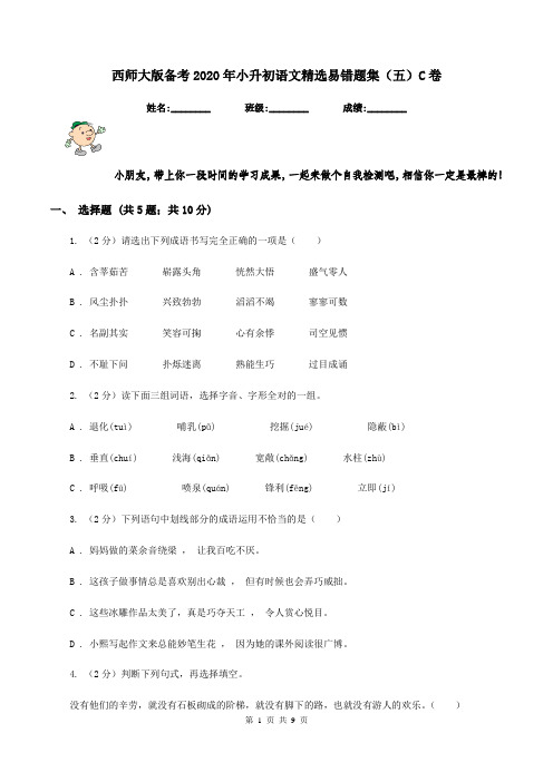 西师大版备考2020年小升初语文精选易错题集(五)C卷