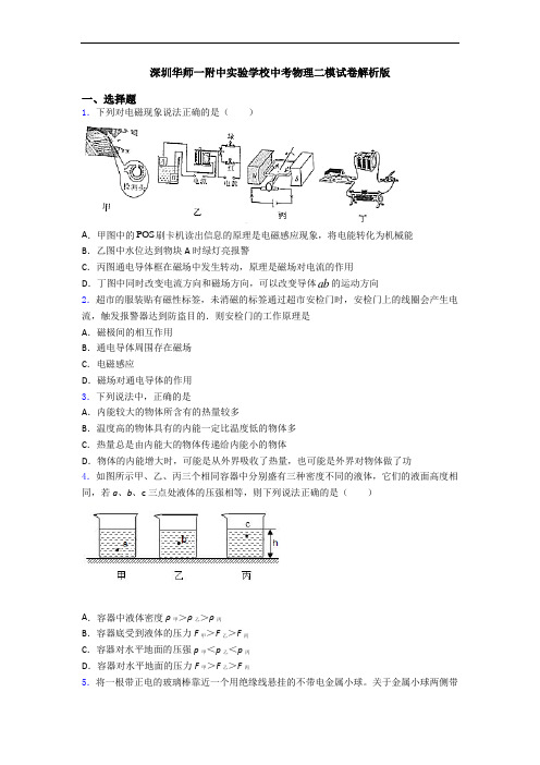 深圳华师一附中实验学校中考物理二模试卷解析版