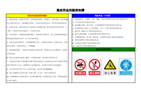 高处作业风险告知牌(直接给广告公司排版制作)