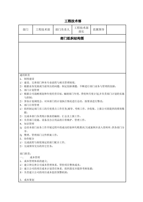 工程技术部门及各岗位工程师职位说明书