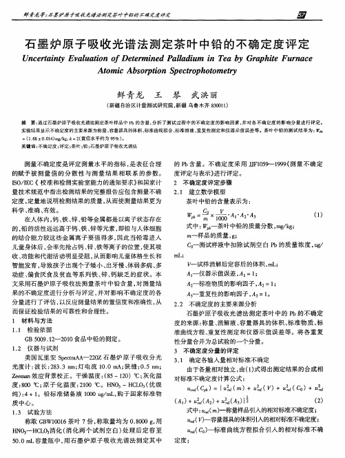 石墨炉原子吸收光谱法测定茶叶中铅的不确定度评定