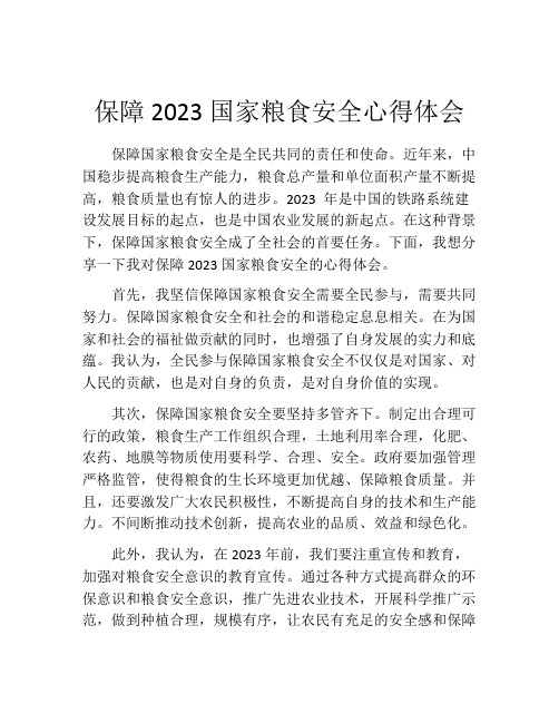 保障2023国家粮食安全心得体会