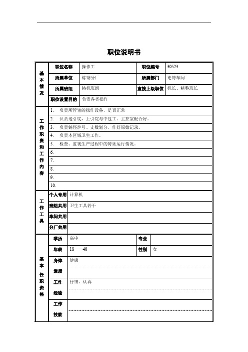 技术操作岗位说明书大全(137个)97